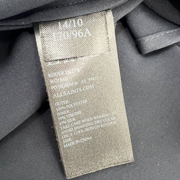 AllSaints 10 Black Roder Shift Dress Japanese Cloth Silk Viscose Minimalist - Picture 4 of 13
